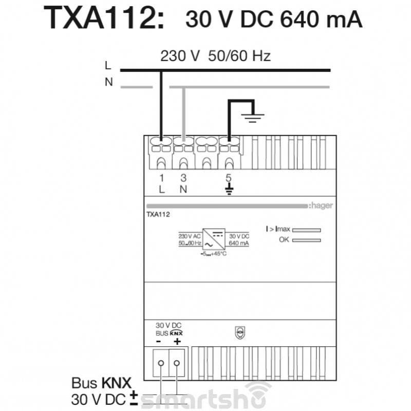 منبع تغذیه 640 میلی آمپر Hager کد TXA112