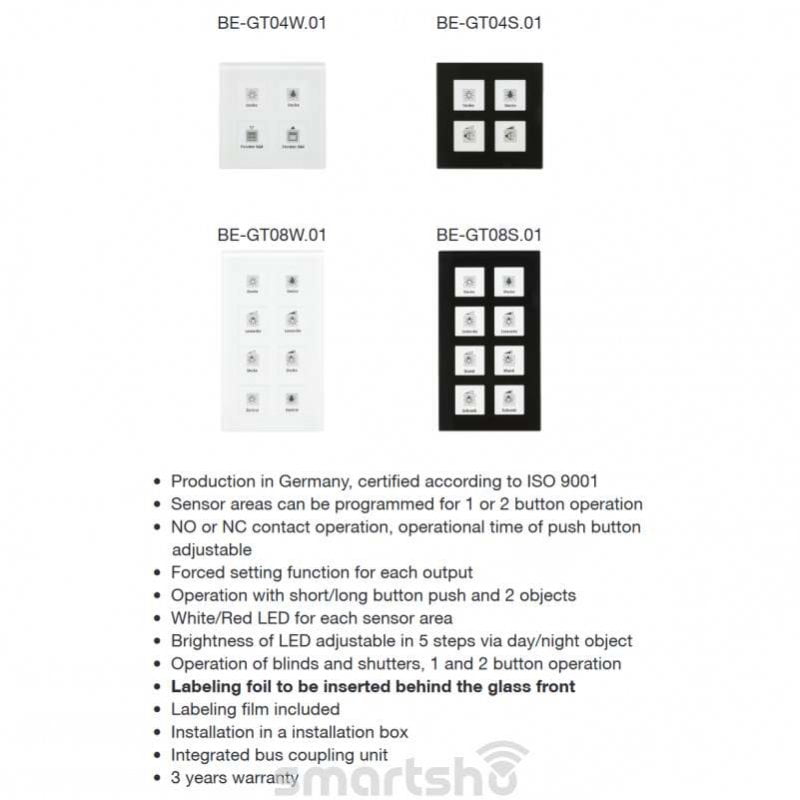 کلید هوشمند 8 پل لمسی MDT کد BE-GT08S.01