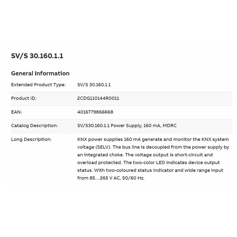 منبع تغذیه 160 میلی آمپر ABB کد SV/S 30.160.1.1